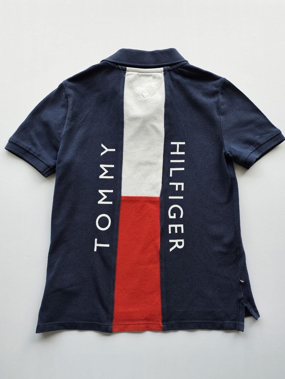 Tommy Hilfiger Boys Navy Polo with White and Red Center Back Panel, 4th of JULY